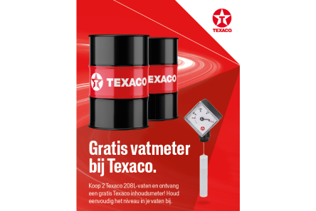 Houd eenvoudig het oliepeil in uw vaten bij – met de gratis Texaco vatmeter!